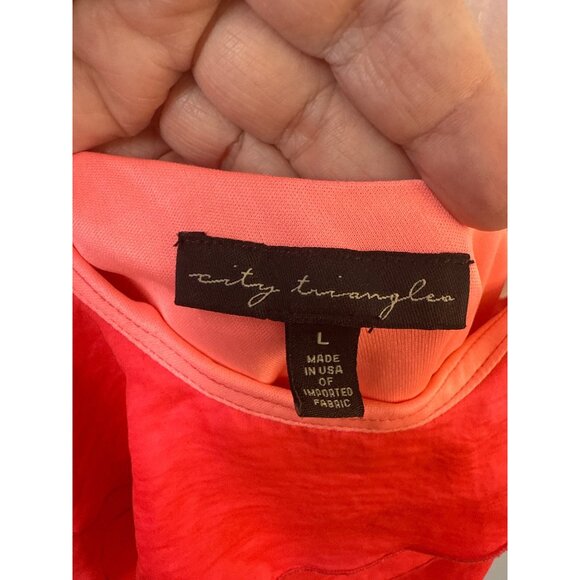 One-Shoulder Coral Pink Ruffle Dress L City Triangles Polyester Made In USA - Picture 3 of 4